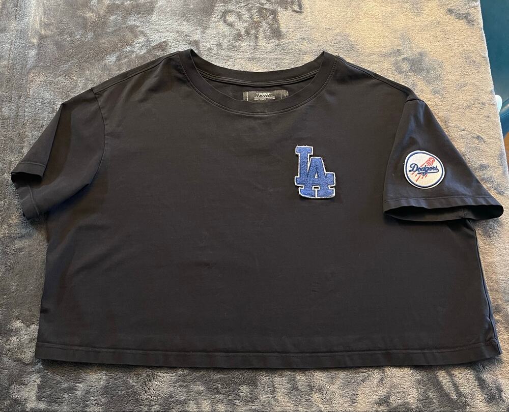 PRO Standard LA Dodgers Black Cropped Distressed Tee Shirt w/ Patches Womens L